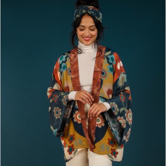 Anthro Powder Bright Funky Print Kimono Kaftan Duster - Picture 2 of 11